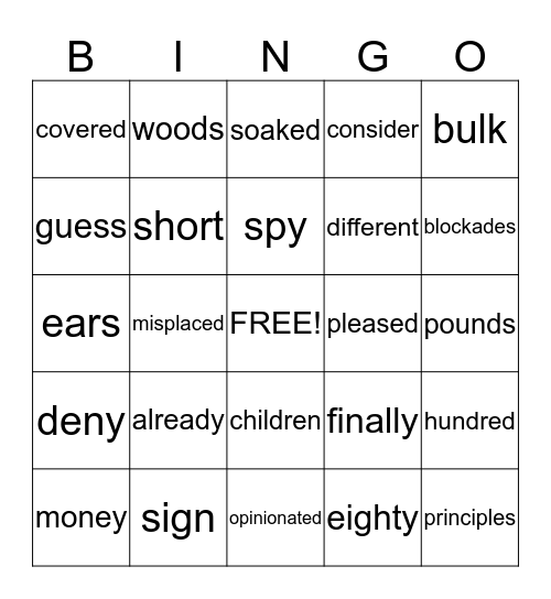 Vocabulary - Henry and Mudge Bingo Card