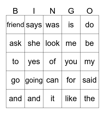 Sight words 1-3 Bingo Card