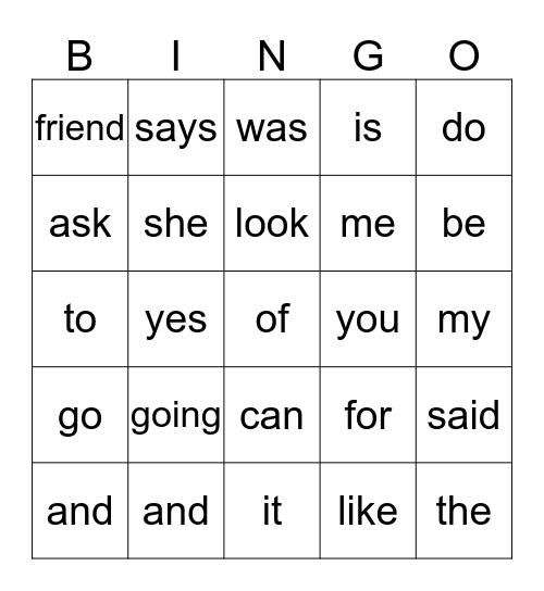 Sight words 1-3 Bingo Card