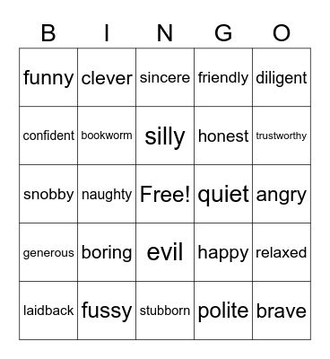 Personality Traits Bingo Card