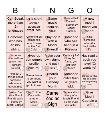 Mochi Friends' Bingo Card