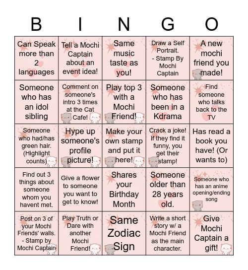 Mochi Friends' Bingo Card