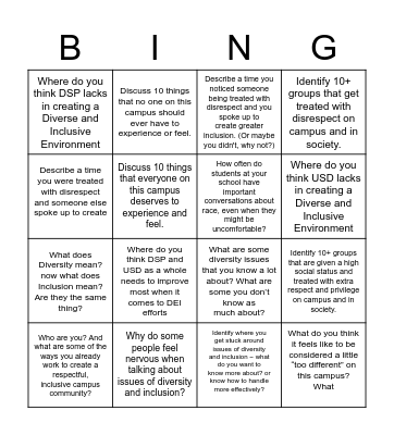 Naliyah's DSP DEI Bingo Card