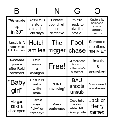 Criminal Minds Bingo Card