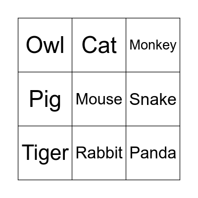 Animal Bingo Card