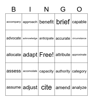 Semester Test Bingo Card