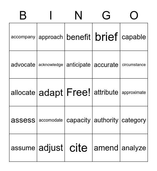 Semester Test Bingo Card