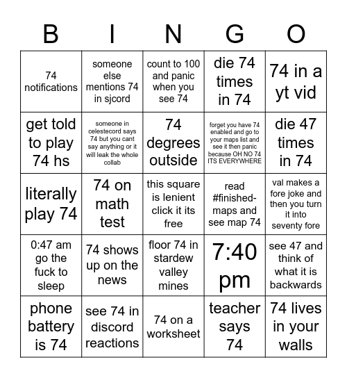 74 Bingo Card