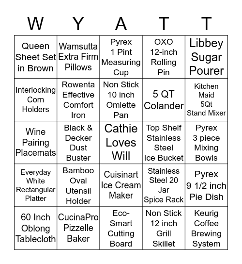 From Miss to Mrs, Love and Best Wishes Bingo Card