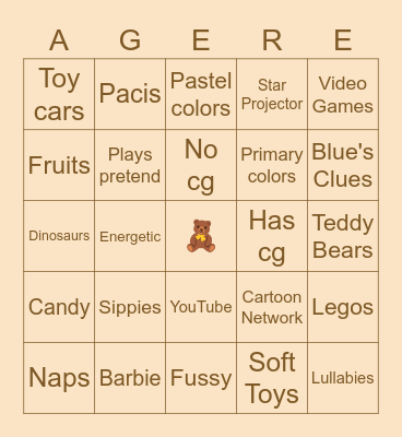 Age Regression Bingo Card