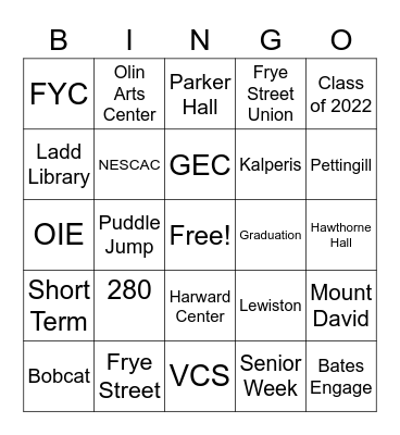 Senior Week Bingo Card