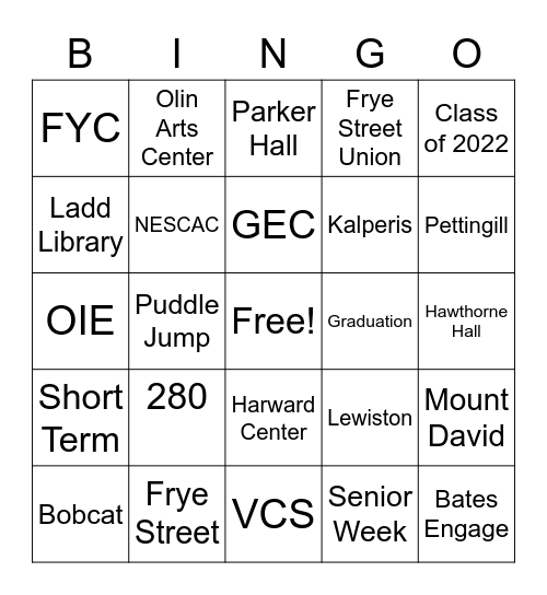 Senior Week Bingo Card