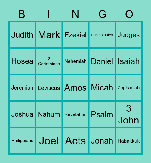 Books Of The Bible Bingo Card