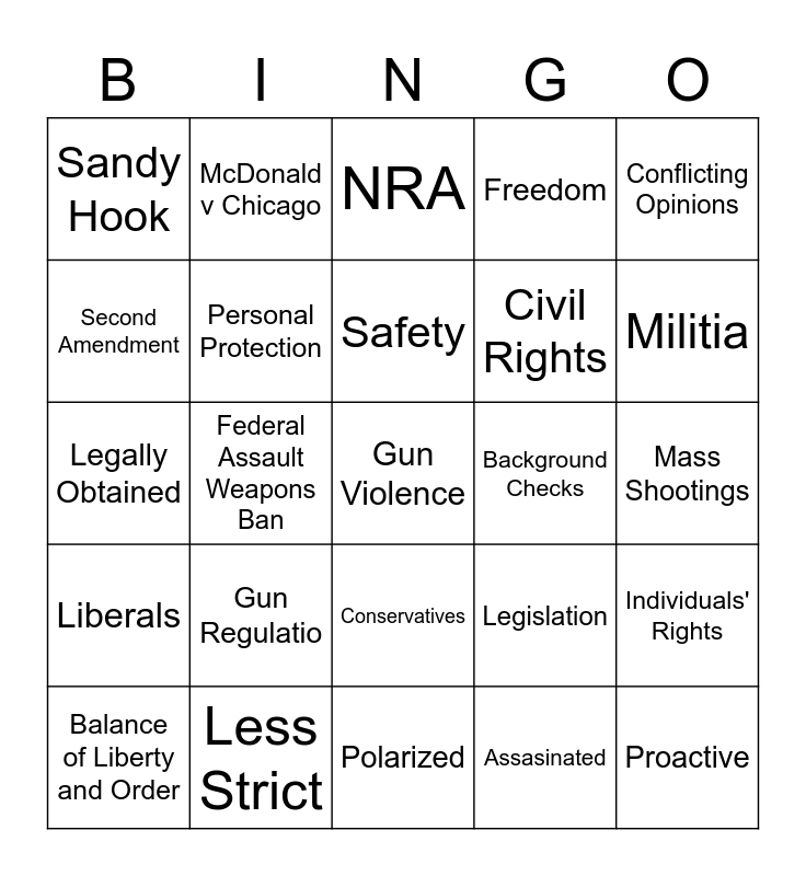 Gun Control Bingo Card