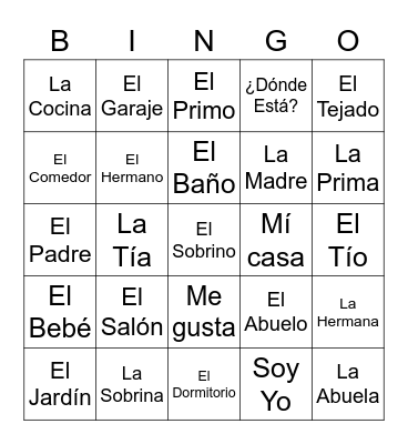 Family and Home Bingo Card