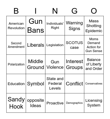 Gun Violence Bingo Card