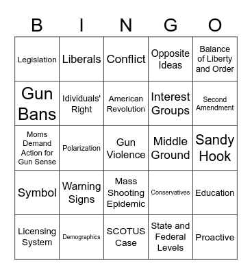 Gun Control Bingo Card