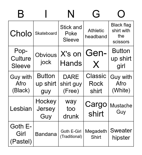 Hardcore Show Bingo Card