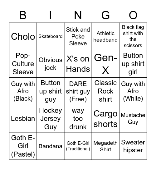 Hardcore Show Bingo Card
