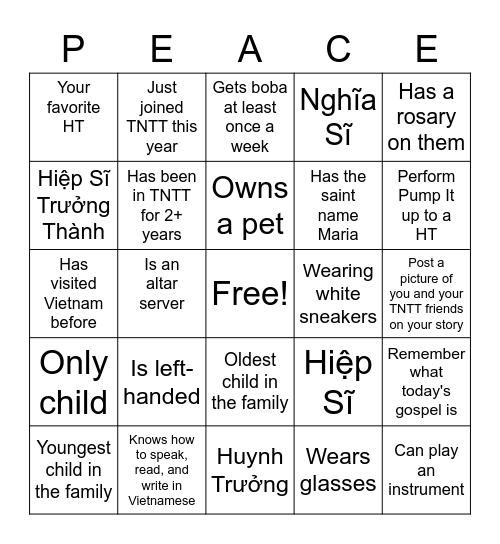 PEACE BE WITH YOU Bingo Card