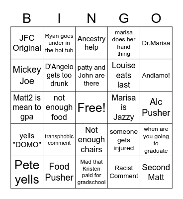 Family Bingo Card