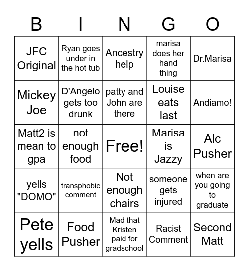 Family Bingo Card