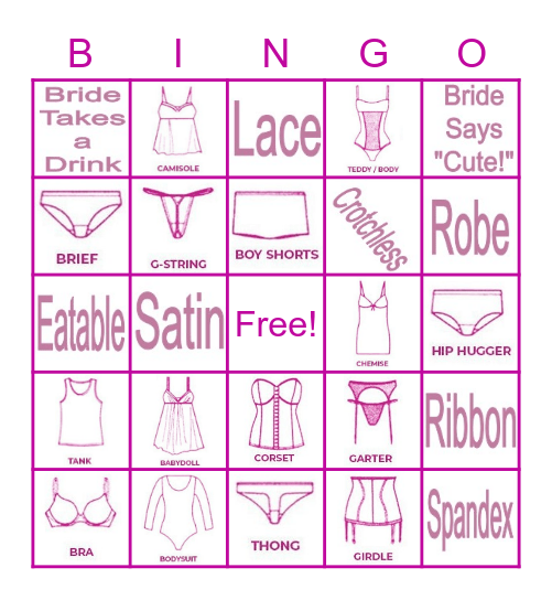 Lingerie Bingo Card