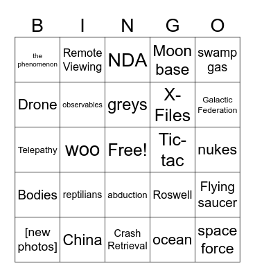 US Congress UAP hearings Bingo Card