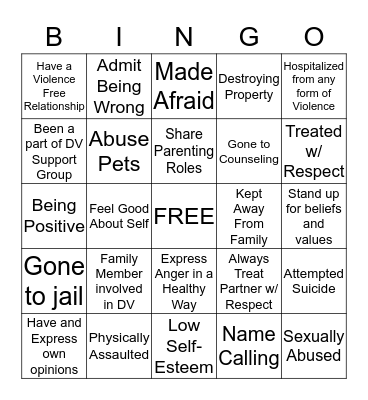 Healthy Relationship Bingo Card