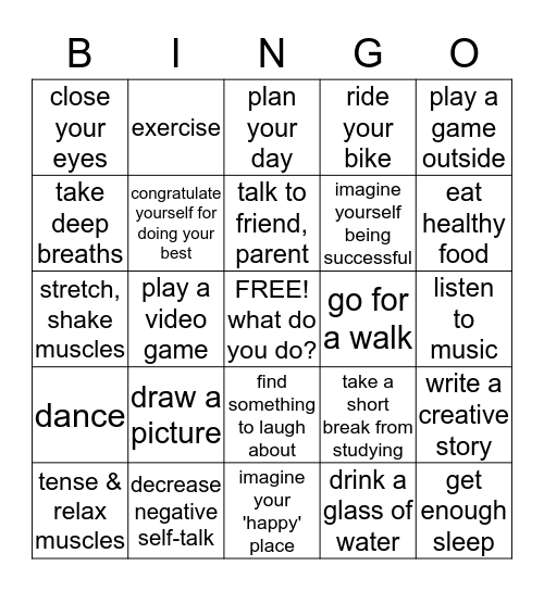 Handling Stress Bingo Card