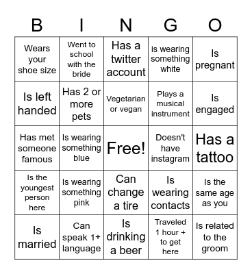 Find the Guest Bingo Card