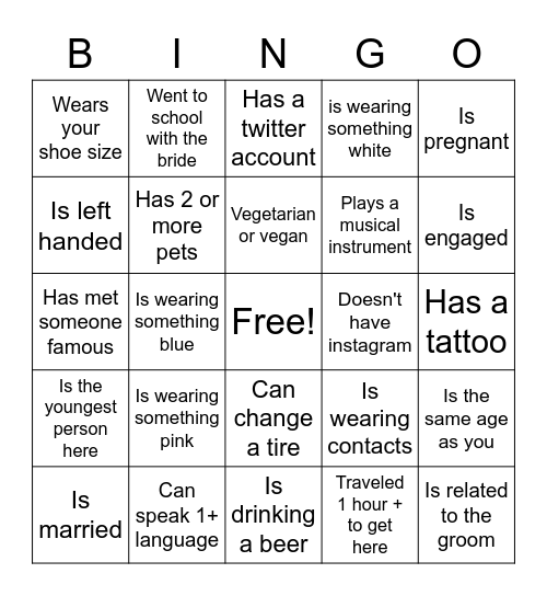 Find the Guest Bingo Card