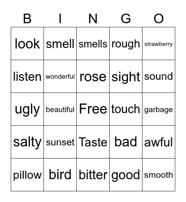 The senses Bingo Card