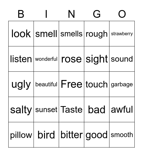 The senses Bingo Card