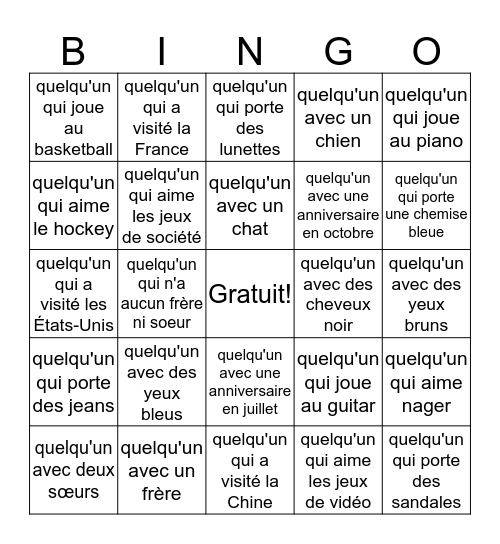 Mes camarades de classe! Bingo Card