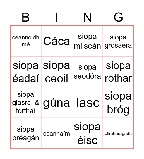 Ag siopadóireacht Bingo Card