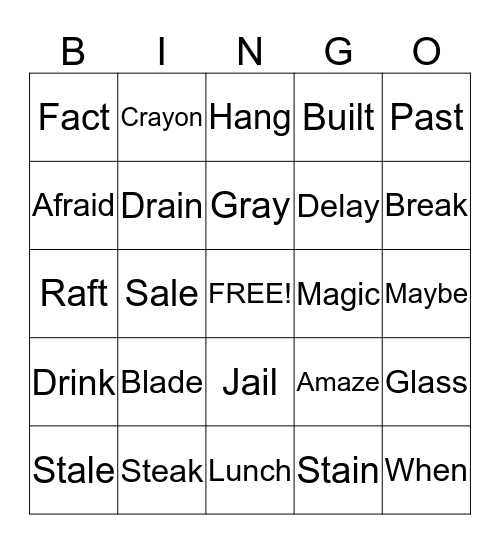 Spelling Bingo Card