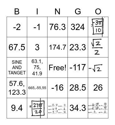 Algebra 2: Unit 12 Trig Bingo Card