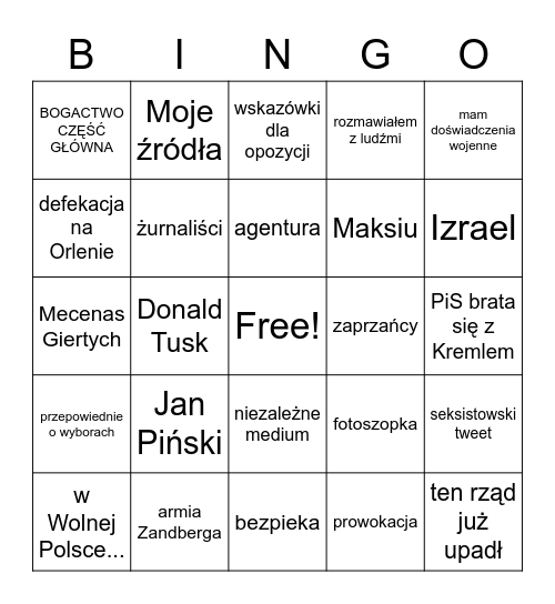 Tomasz Wiejski Bingo Card