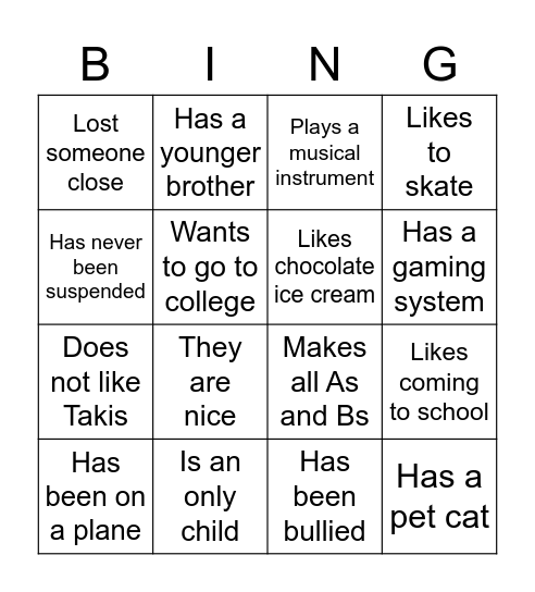 Get to Know Me Bingo Card