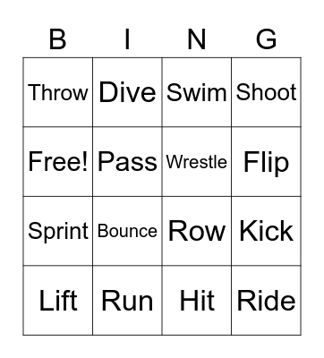 Verbs - Olympics Bingo Card