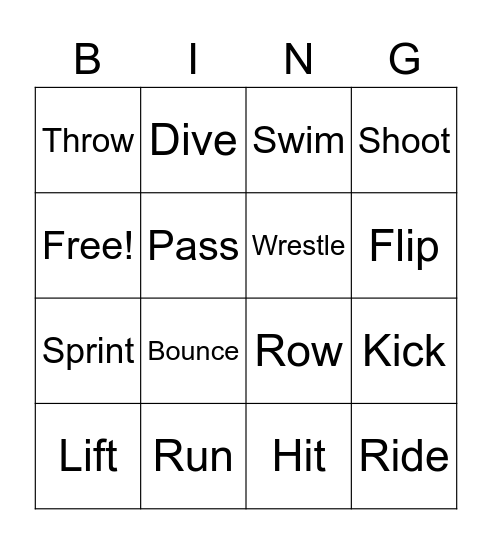 Verbs - Olympics Bingo Card