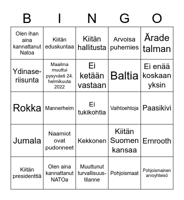 Eduskunnan NATO-bingo Card