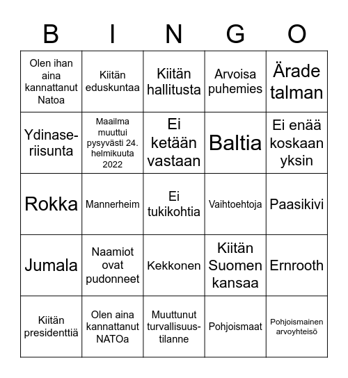 Eduskunnan NATO-bingo Card
