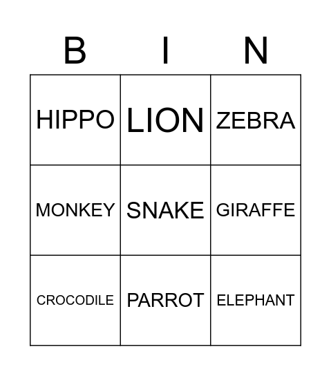 WILD ANIMALS Bingo Card