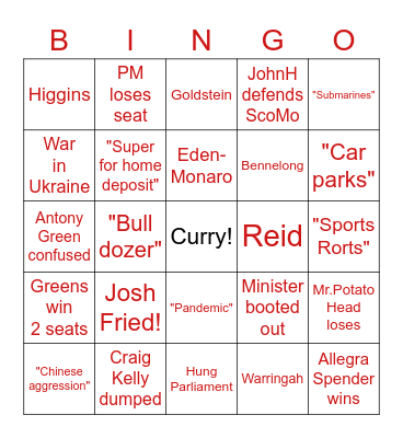 #DemocracyCurry Bingo Card