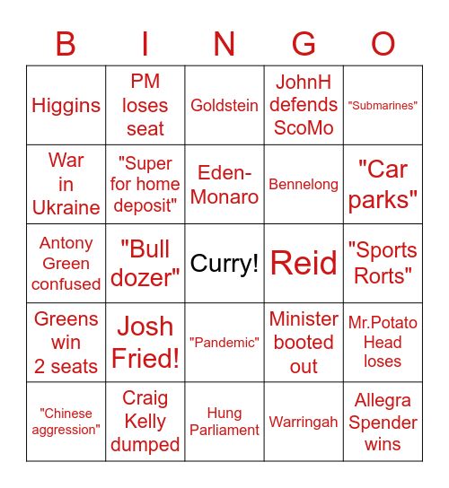 #DemocracyCurry Bingo Card