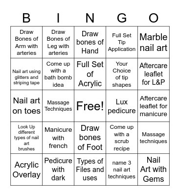 Nail Tech Assignment Sheet Bingo Card