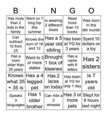 Find someone in our class who... Bingo Card