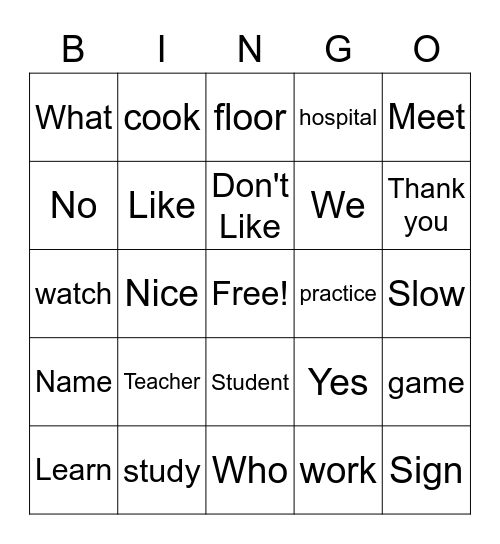 ASL 1 Review Bingo Card